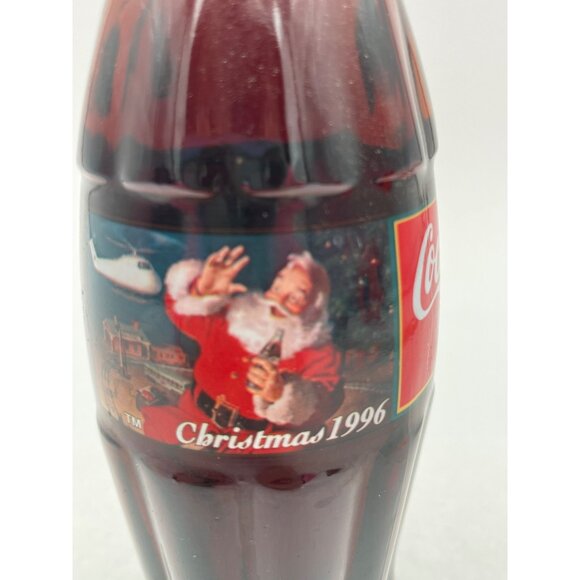 1996 Coca-Cola Classic Christmas Edition Glass Bottle 8 Fl Oz With Santa Label - Picture 2 of 6